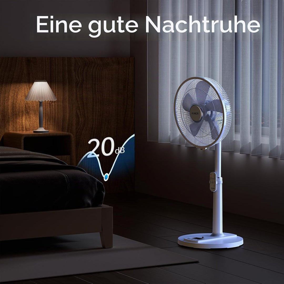 4UMOR Standventilator leise 24W 20dB DC Motor 9 Geschwindigkeiten Oszillation90° verstellbar Ventila
