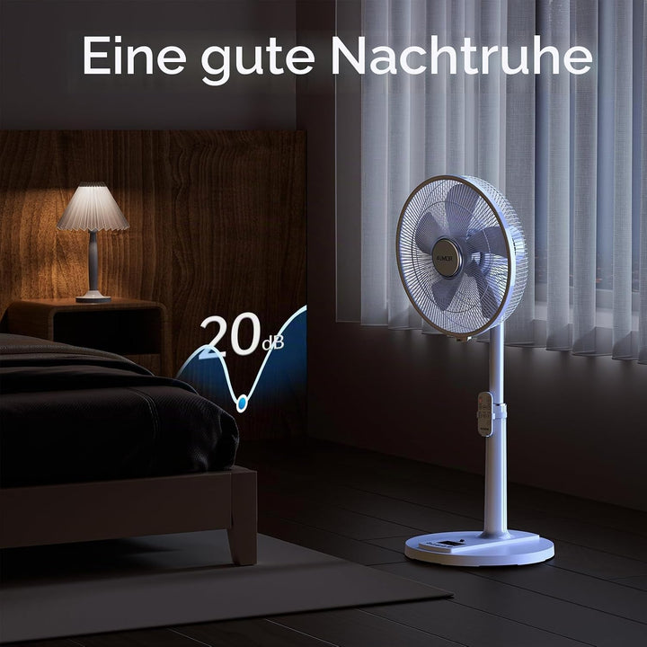 4UMOR Standventilator leise 24W 20dB DC Motor 9 Geschwindigkeiten Oszillation90° verstellbar Ventila