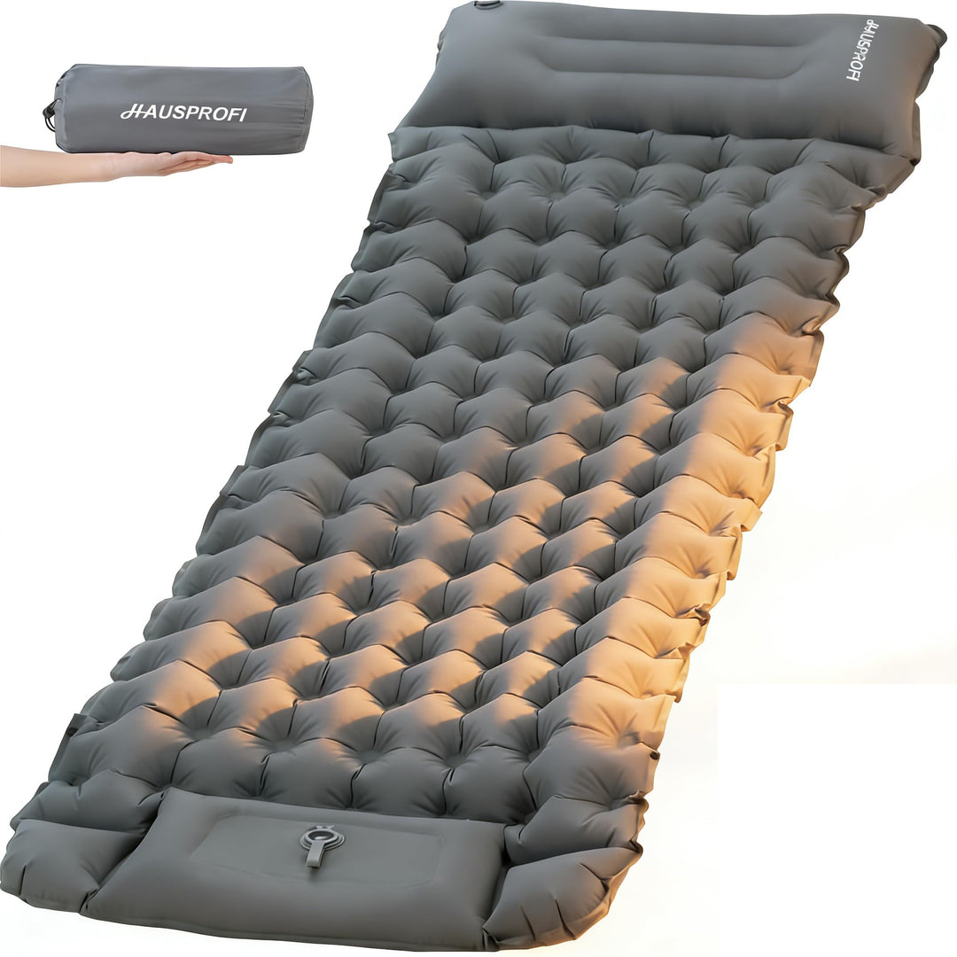 HAUSPROFI Isomatte Camping, Ultraleicht Camping Luftmatratze mit Fusspumpe & Kissen, Aufblasbare Mat