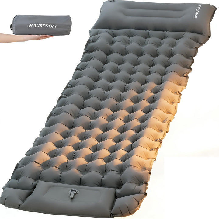 HAUSPROFI Isomatte Camping, Ultraleicht Camping Luftmatratze mit Fusspumpe & Kissen, Aufblasbare Mat