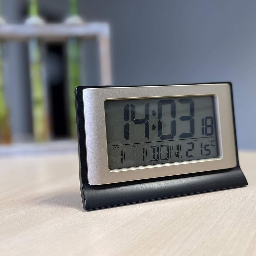 FICHTEC - Digitaler Wecker 13cm Funkgesteuerter Wecker - LCD-Bildschirm mit Blauer Hintergrundbeleuc