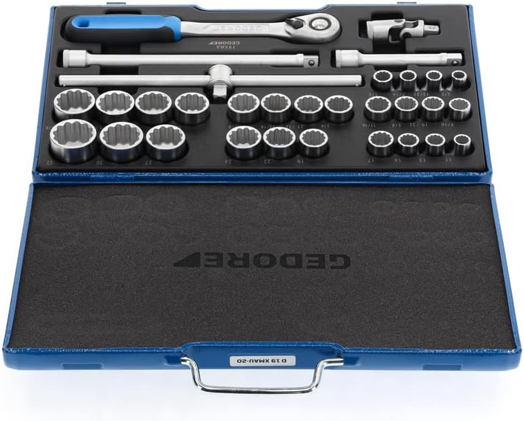 GEDORE Steckschlüsselsatz, Set 31tlg,12-kant, 1/2 Zoll, Werkzeug, Knarre Umschalthebel Inbus, für KF