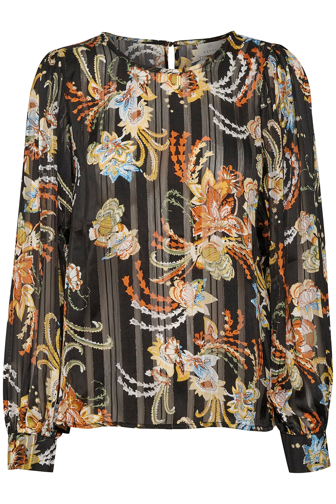 KAFFE Langarm Bluse KAsimi Damen Bluse Langarm Rundhals Print Shirt Standard 34 Black/Red/Multi Flow