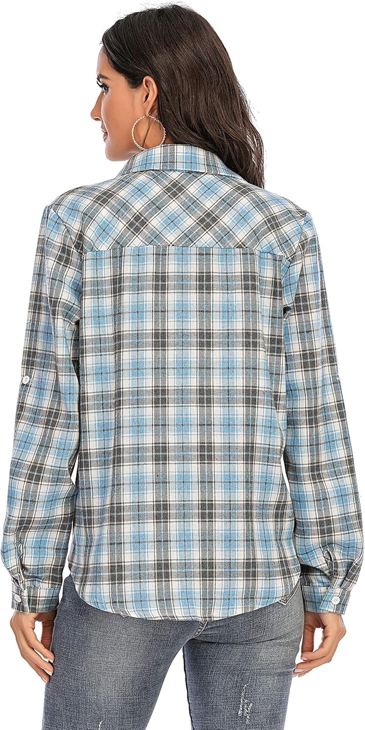 Yukiuiny Damen Karierte Bluse 100% Baumwolle Langarm Weiches Flanellhemd Casual Button-down Holzfäll