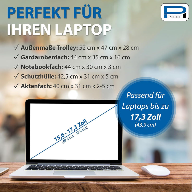 PEDEA Business Trolley "Premium Plus" Laptop-Rollkoffer bis 17,3 Zoll (43,9 cm) mit Übernachtungsfac