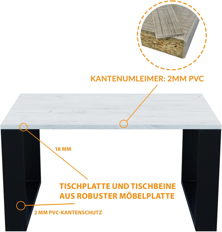 AKKE Couchtisch Wohnzimmertisch Beistelltisch Tisch Für Wohnzimmer Weiss Craft 100 x 40 x 55 L:100cm