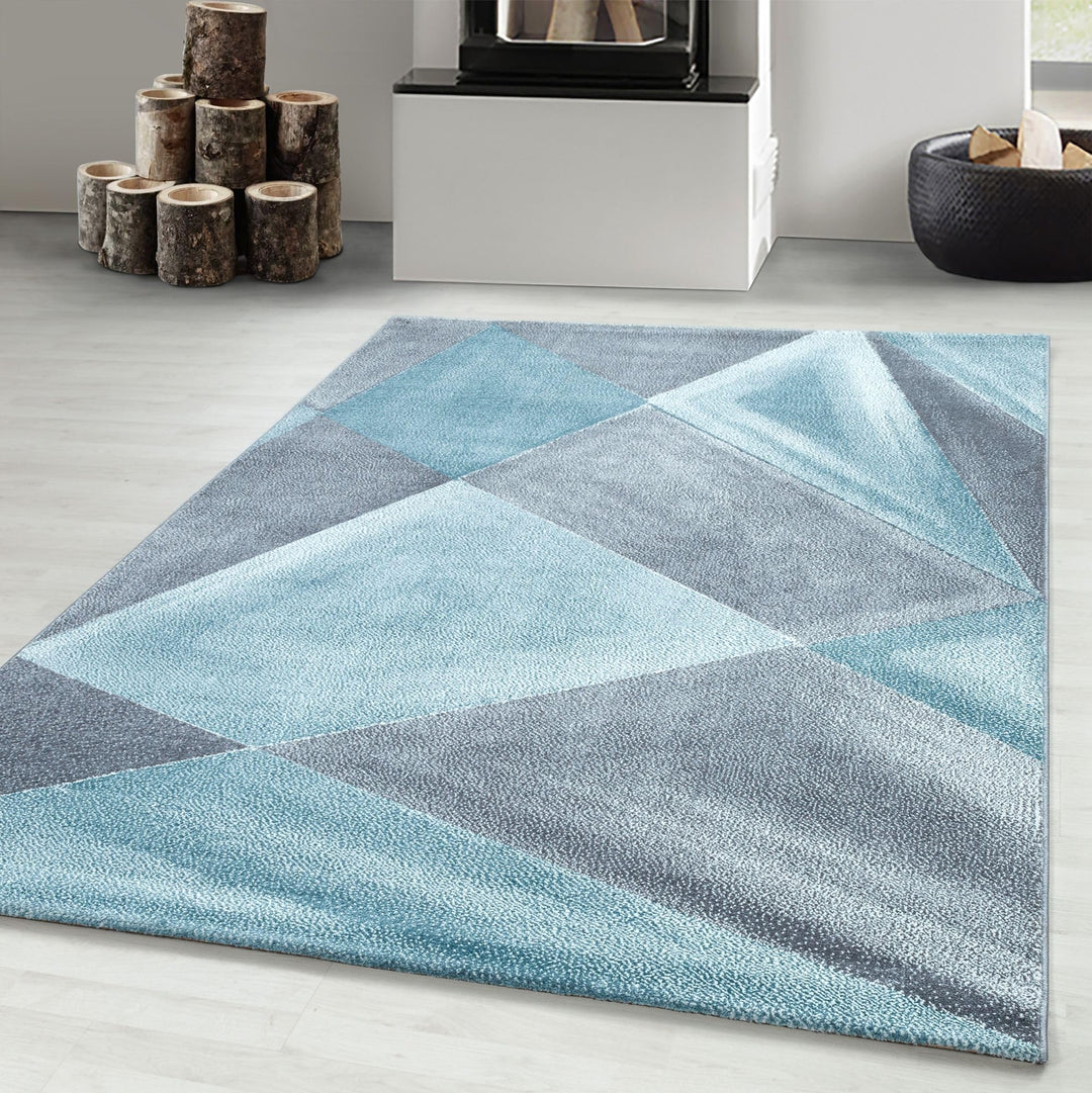 Carpetsale24 Teppich Wohnzimmer Modern Abstrakt Gemustert Blau 200 x 290 cm - Kurzflor Teppich Schla