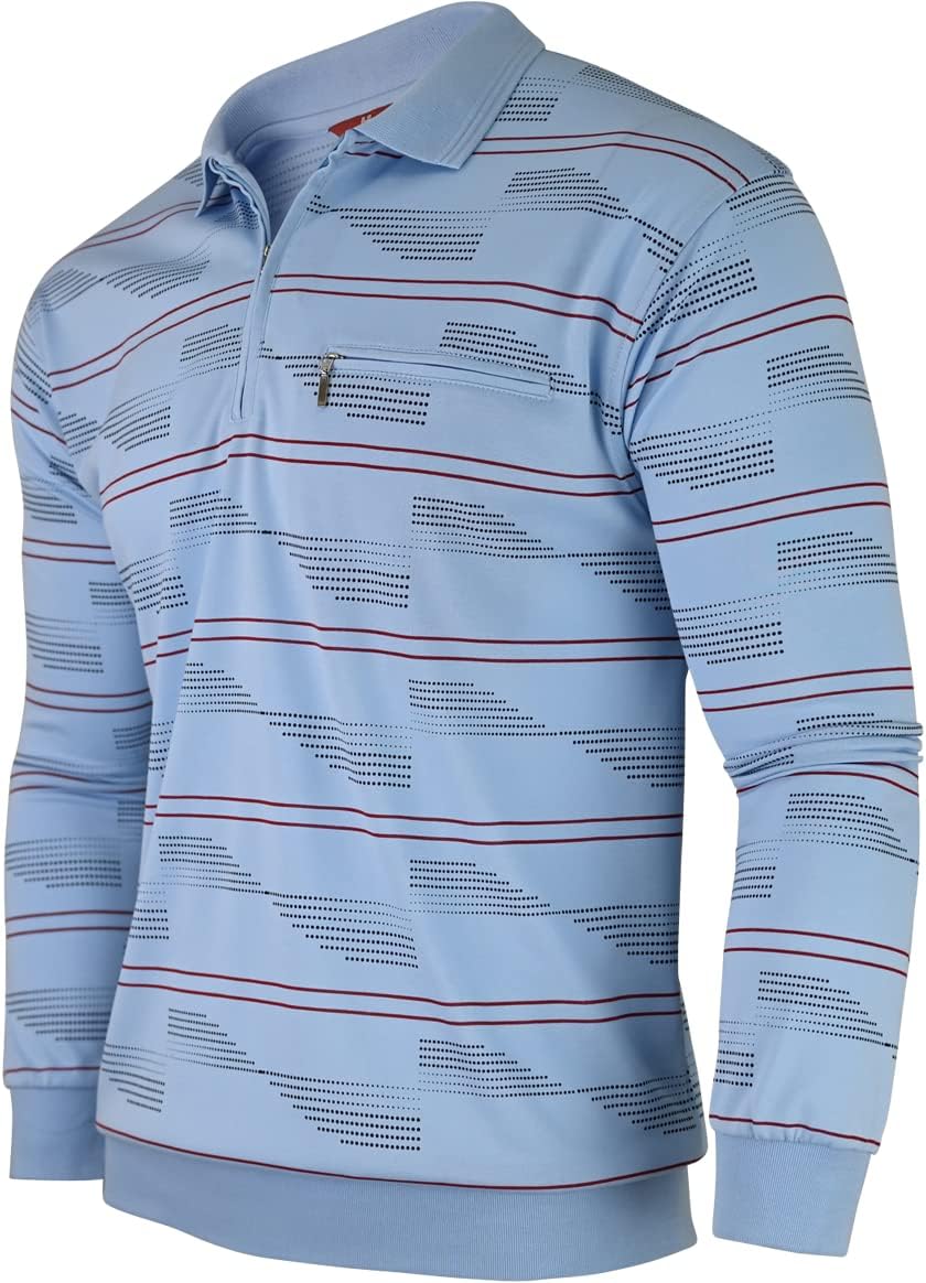 Soltice Herren Langarm Poloshirt mit Brusttasche, Polohemd mit kariert, Gestreiftem Kragen, Blousons
