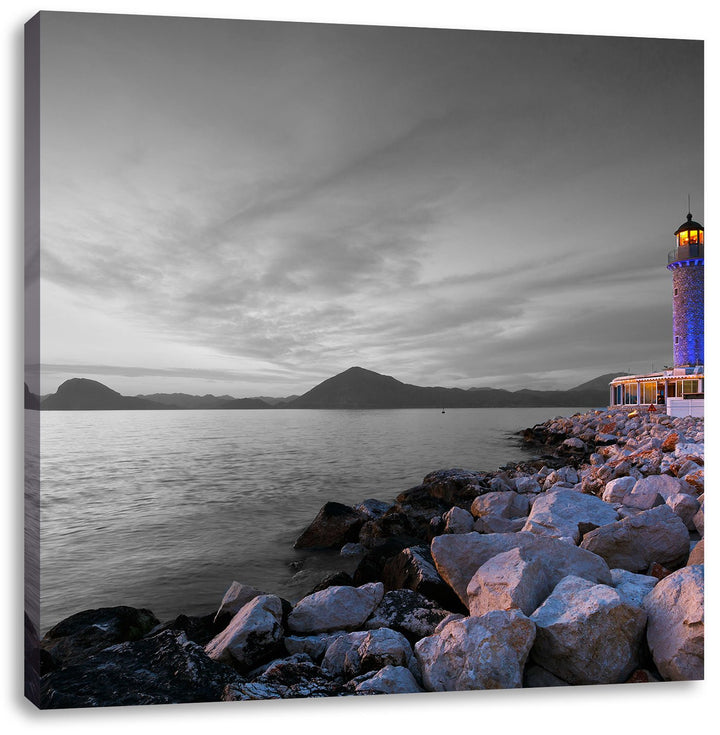 Pixxprint Romantischer Leuchtturm bei Ebbe schwarz/weiss, Format: 70x70 auf Leinwand, 70x70