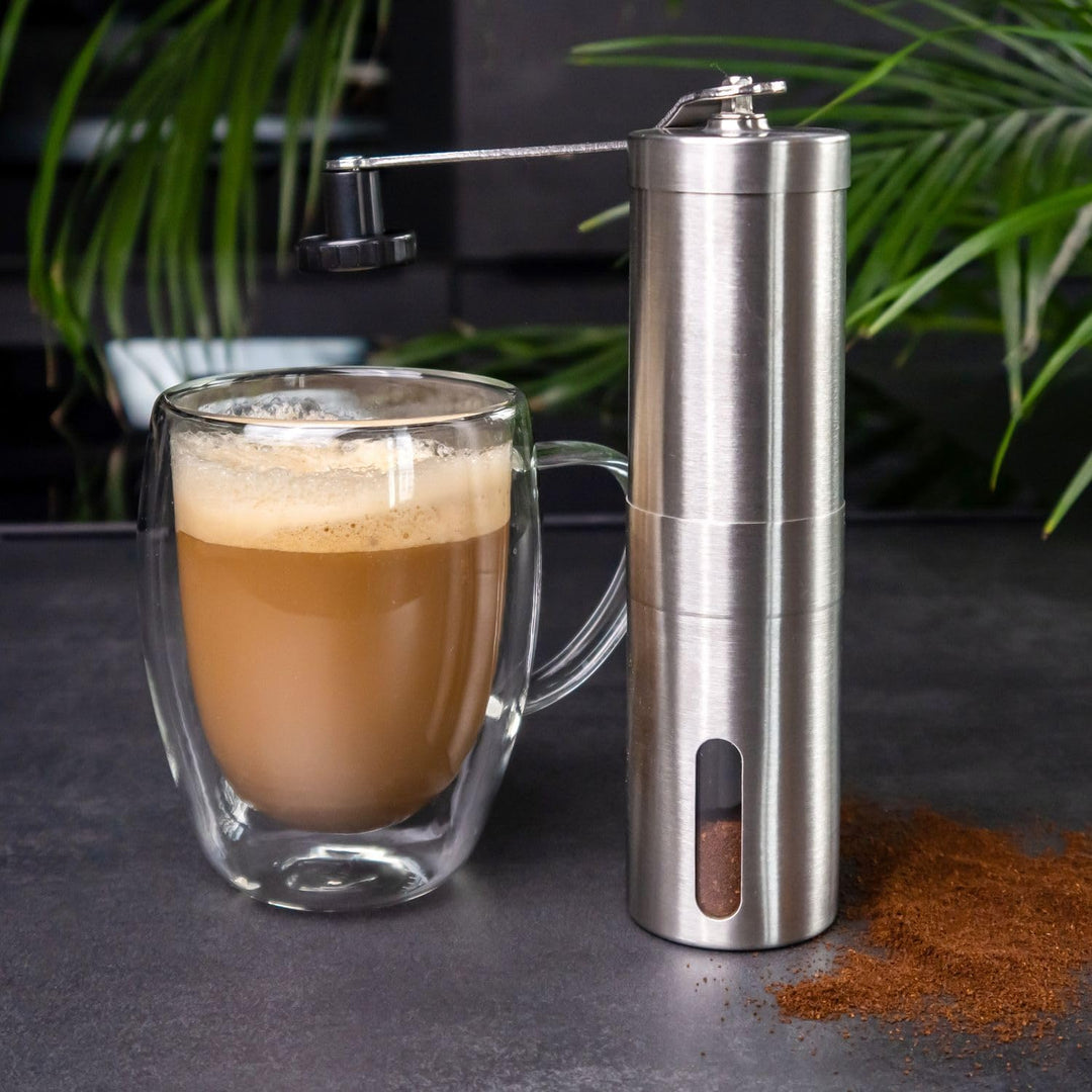 INTIRILIFE Kaffeemühle manuell aus Edelstahl in Silber - 20,5 x 5 cm - 120 ml Füllmenge - Manuelle M