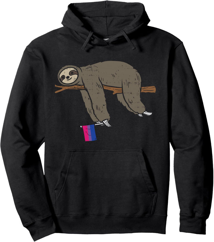 Bisexual Pride Flag Lazy Sloth Bi LGBTQ Animal Lover Gift Pullover Hoodie