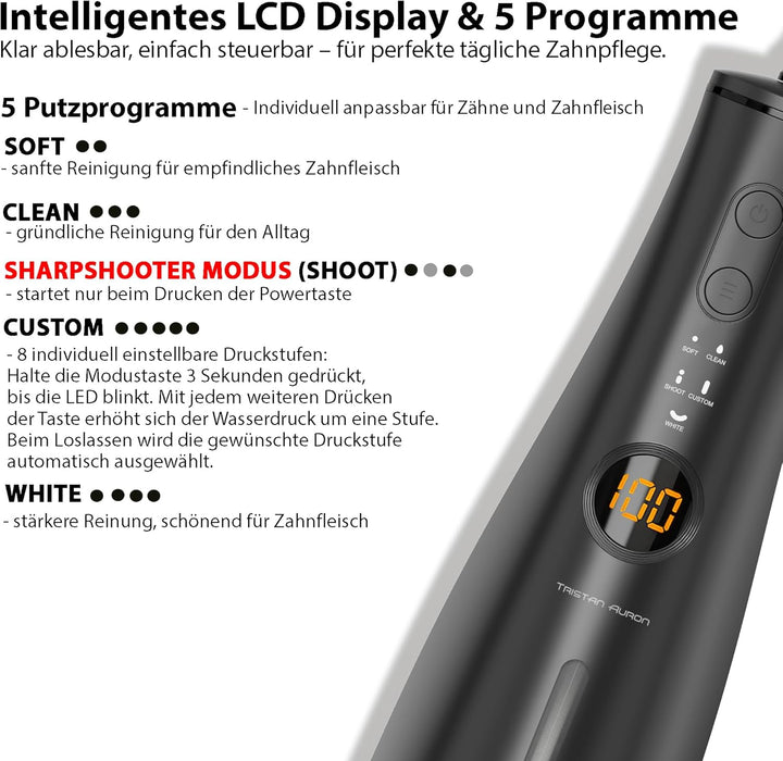 Tristan Auron Business Class Set – Schallzahnbürste &amp; Projet Munddusche – 2 Bürstenaufsätze, 2 Ersat
