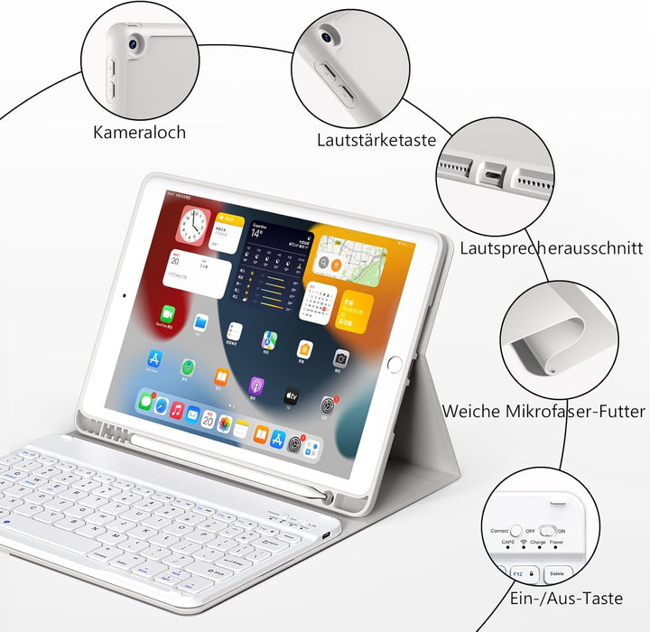 Tastatur Hülle für iPad 9./ 8./ 7. Generation (2021/2020/2019) mit Stifthalter, Soft TPU Schutzhülle