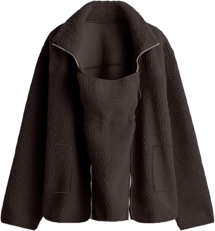Umstandsjacke mit Babyeinsatz Warm Teddy Fleecejacke Umstands Baumwolljacke Winter Umstandsmode 2 in