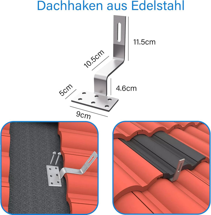 TEOV PV Montageset Ziegeldach Glasziegeldach, Befestigung Solarmodul Halterung mit 30cm Montageschie