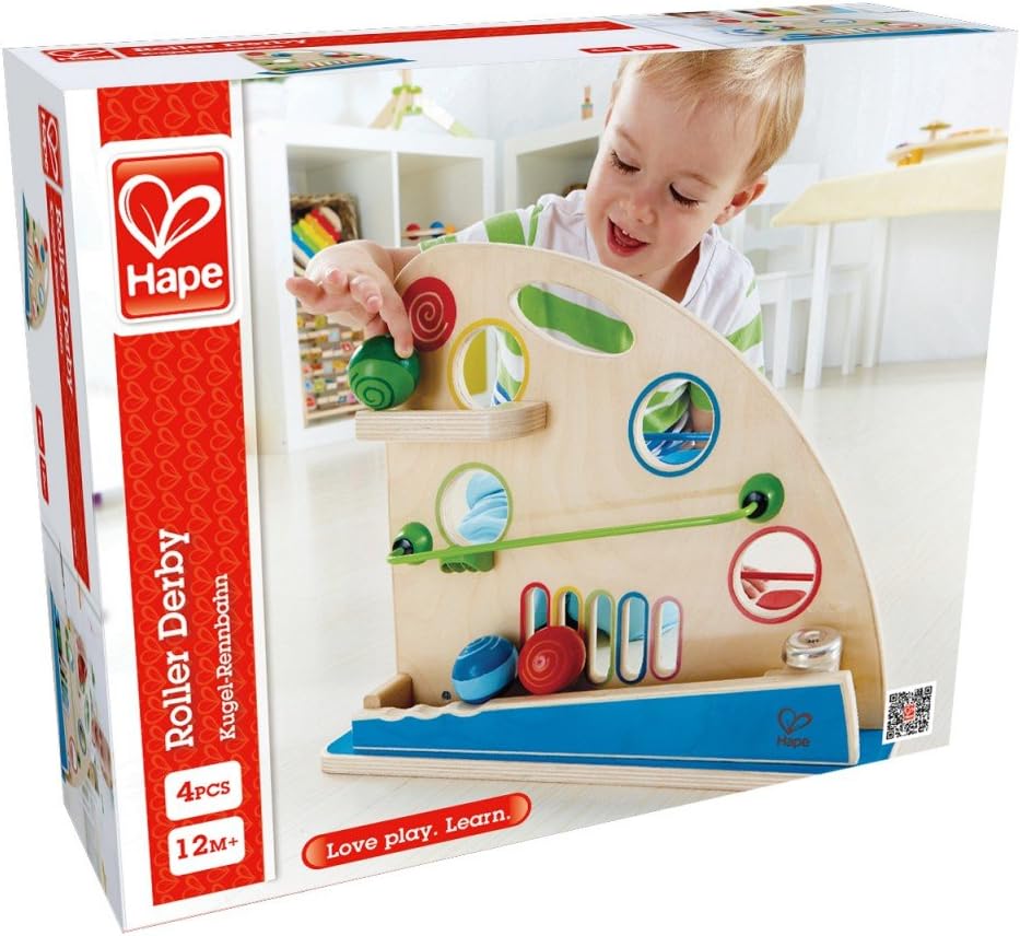 Hape Kugel-Rennbahn – Holzspielzeug mit bunten Holzkugeln und Doppelbahn, motorische und visuelle Fö