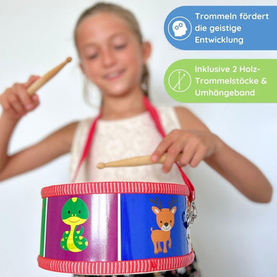 SCHMETTERLINE® | Kindertrommel – Trommel aus Holz inkl. Glockenarmband, Trommelbuch – Trommel für Ki