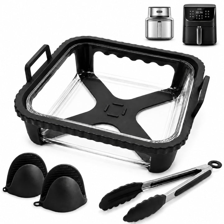 Glas Auflaufform Airfryer für Cosori TurboBlaze 6L &amp; Iconic Single 6,2L, Schwarz1, Schwarz1