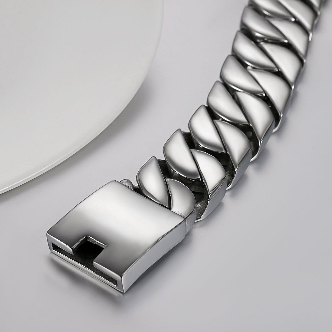 JewelryWe Personalisiert Armband Herren Panzerkette: Edelstahl Gross Schwer Biker Kettenarmband Hoch