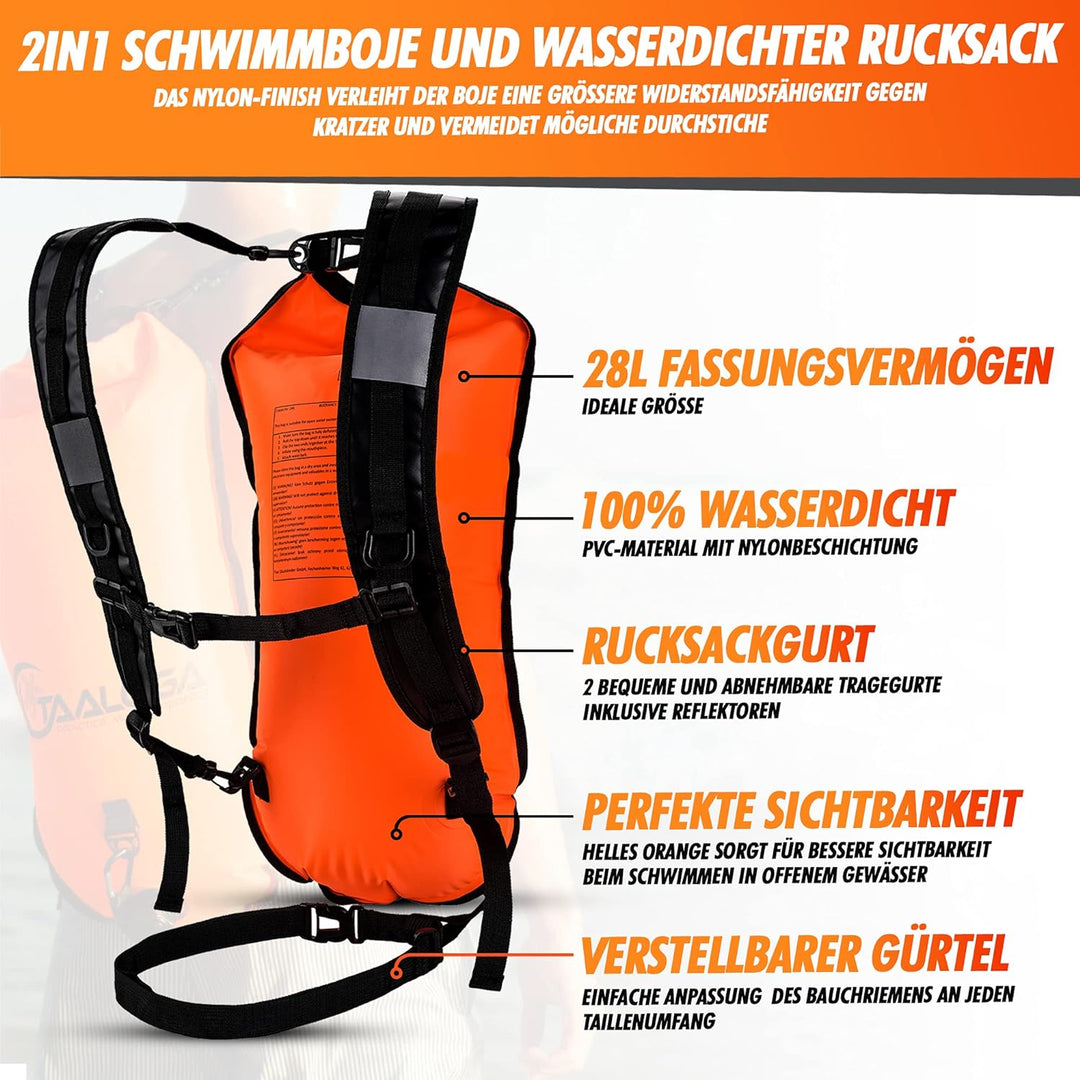 TAALOGA® 2in1 Schwimmboje und wasserdichter Rucksack | Trockensack | Open Water Swim | Ideal für Fre