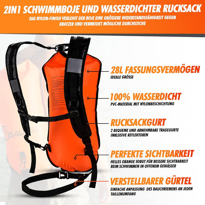 TAALOGA® 2in1 Schwimmboje und wasserdichter Rucksack | Trockensack | Open Water Swim | Ideal für Fre