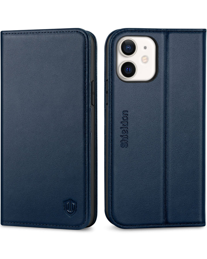 SHIELDON iPhone 12 Pro Hülle, Handyhülle iPhone 12 [Rindsleder] [Verdicht TPU] [Kartenfach] [Stand]