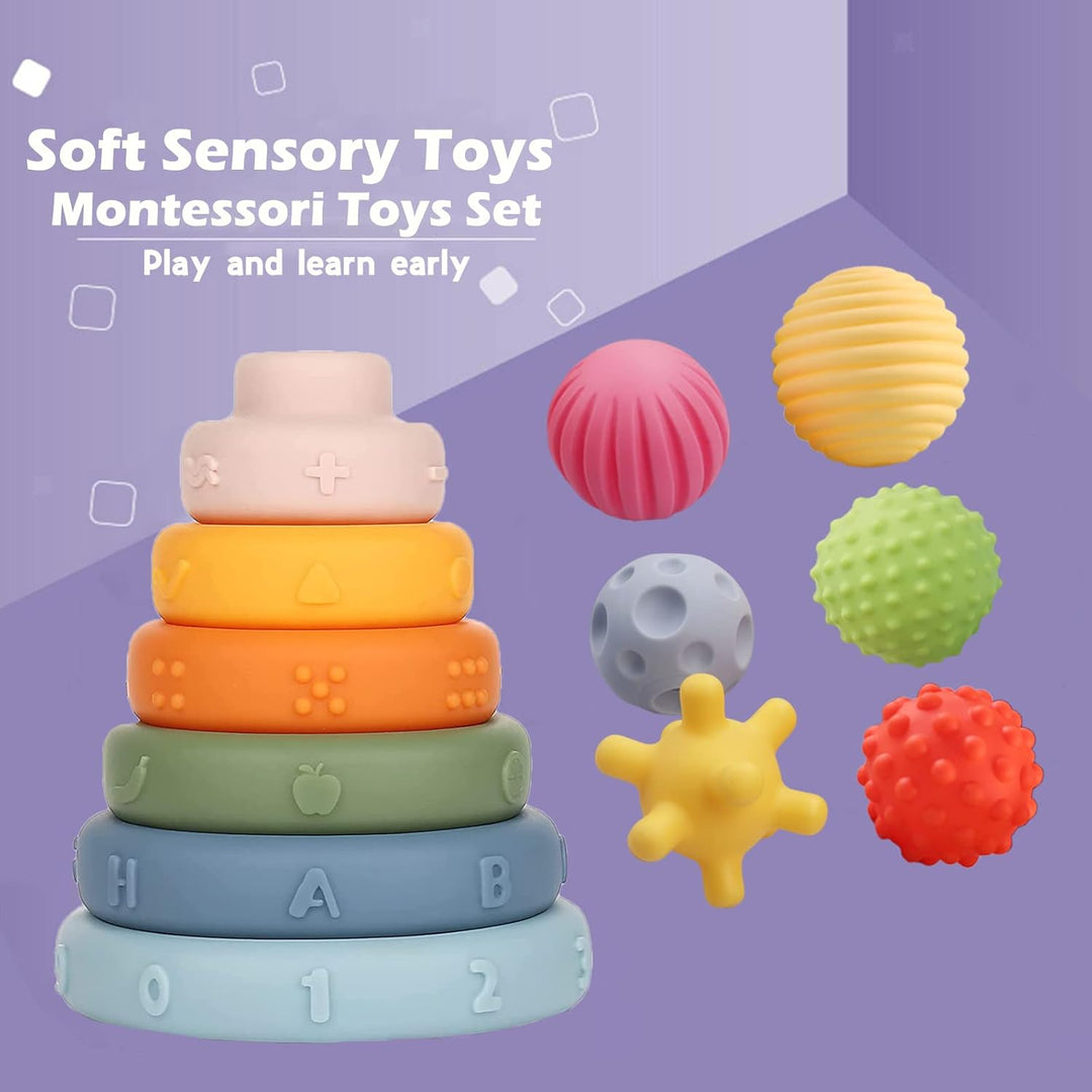 Montessori Spielzeug für Baby 6-12 Monate, 3 in 1 Stapelspiel Bausteine Babyspielzeug Set ab 1 2 3 J
