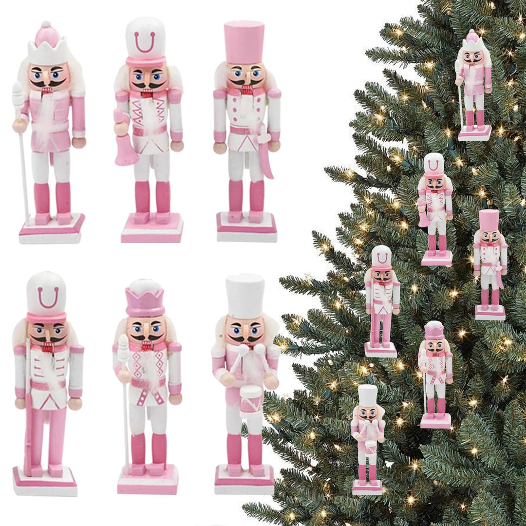 POPOYU Nussknacker Figuren Set Weihnachten 13cm,6 Stück Rosa Mini Weihnachts Nussknacker Soldaten Or