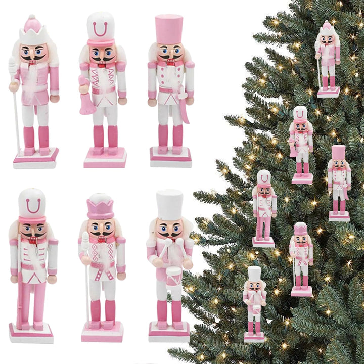 POPOYU Nussknacker Figuren Set Weihnachten 13cm,6 Stück Rosa Mini Weihnachts Nussknacker Soldaten Or