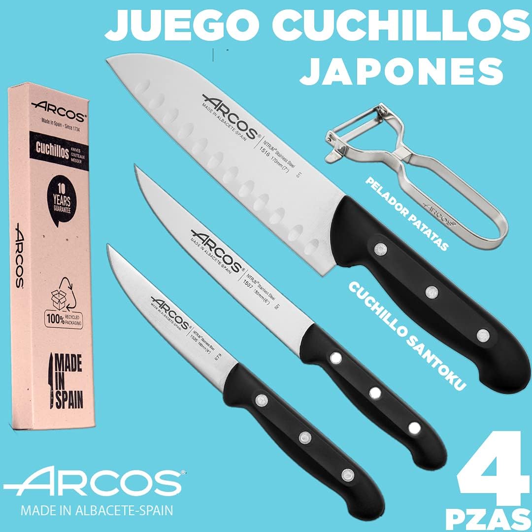 Arcos Professionelles japanisches Messerset | 4-teilig | Gemüsemesser 100 mm + Küche 150 mm + Santok