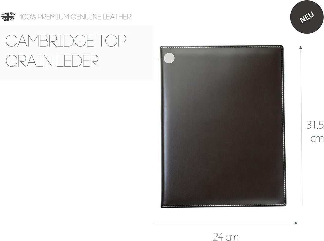 DELMON VARONE - Personalisierbare Schreibmappe DIN A4 aus Cambridge Top Grain Leder braun, Organizer