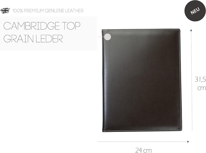 DELMON VARONE - Personalisierbare Schreibmappe DIN A4 aus Cambridge Top Grain Leder braun, Organizer