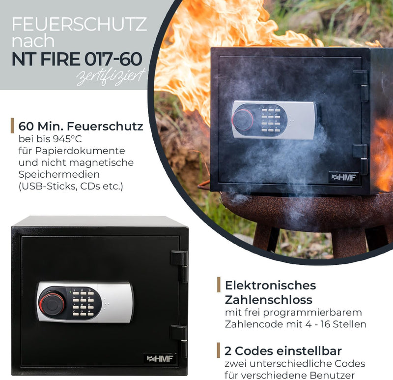 HMF 46161 Safe Tresor Feuerfest 60 Minuten mit Zahlenschloss | 41,2 x 35,5 x 36,3 cm