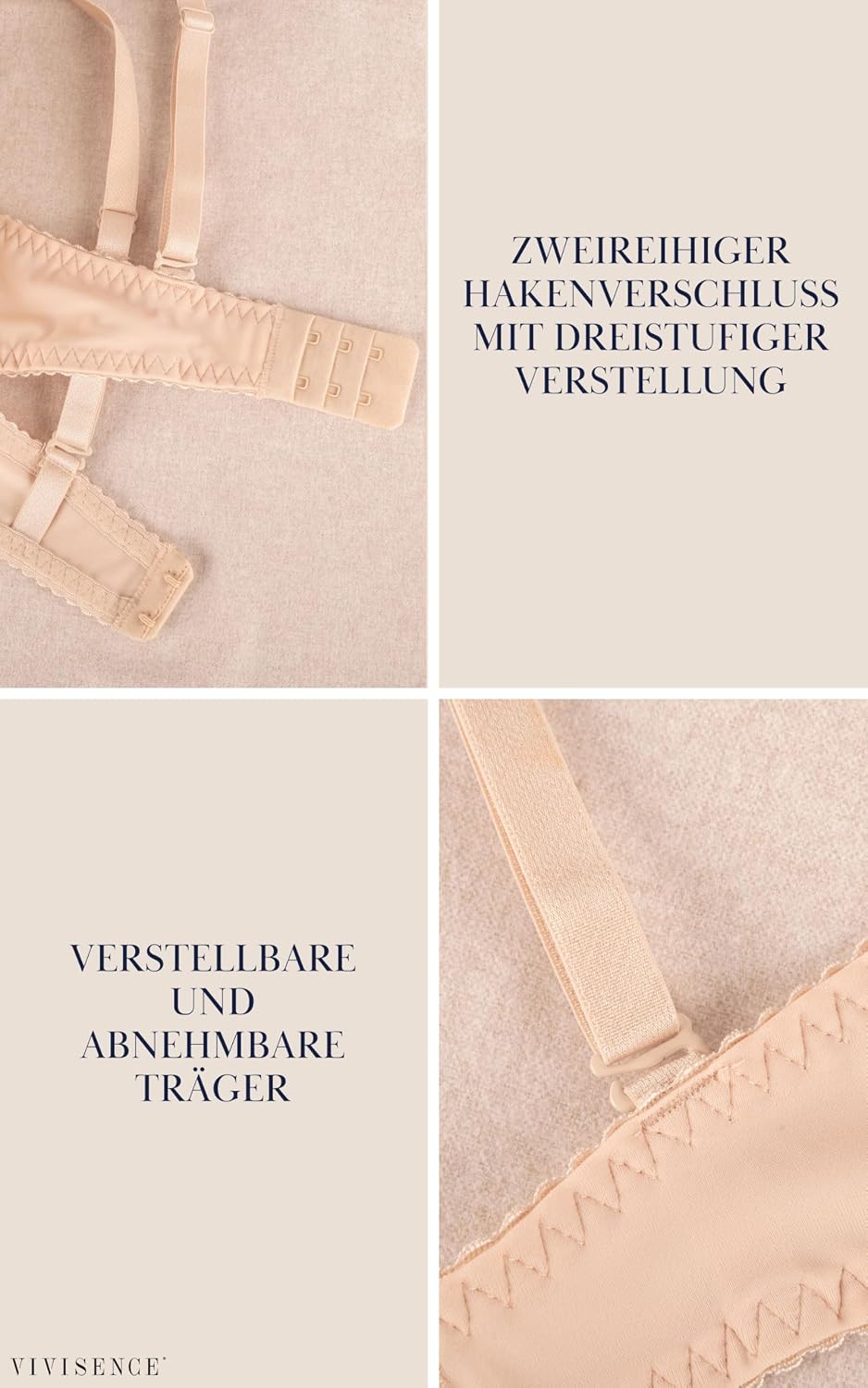 VIVISENCE BH Damen Mit Bügel Gepolsterte Push-Up BH Klassisch Glatte Mikrofaser Elegant Spitze Netz,