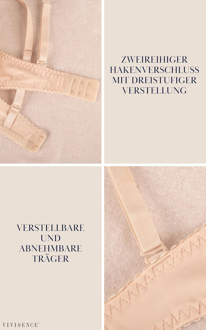 VIVISENCE BH Damen Mit Bügel Gepolsterte Push-Up BH Klassisch Glatte Mikrofaser Elegant Spitze Netz,