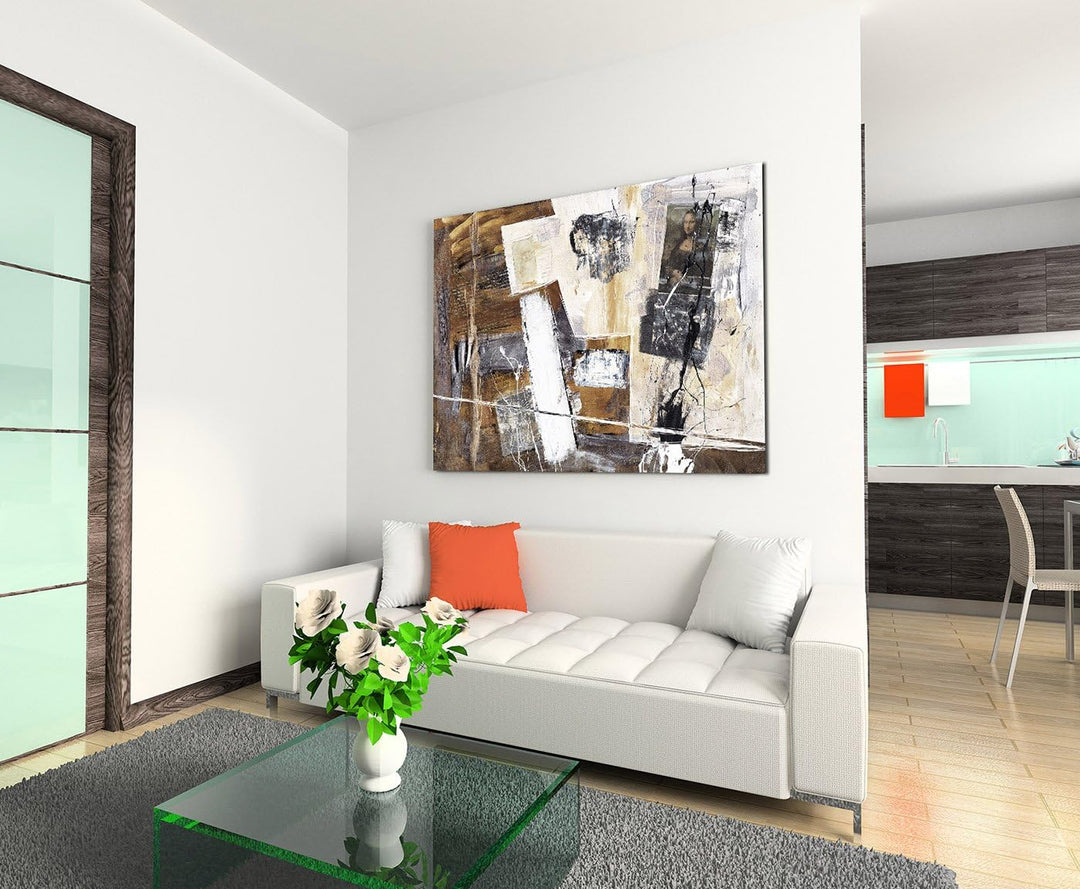 Paul Sinus Art 80x60cm Fotoleinwand Leinwanddruck Kunstdruck Wandbild grau braun beige Grunge