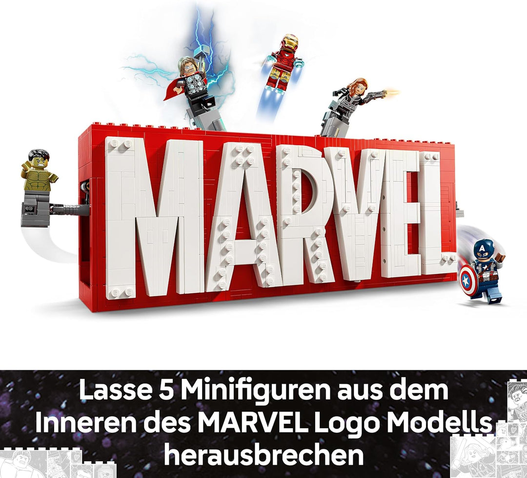 LEGO | Marvel: MARVEL Logo & Minifiguren - Sammlerstück inkl. Hulk, Thor, Iron Man, Black Widow und
