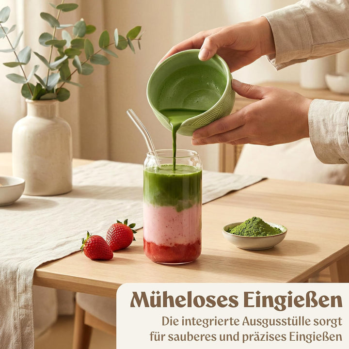 Matcha Set (7 Teilig) Matcha Schale mit Besen, Sieb, Löffel - Einzigartiges Design Ceremonial Grade