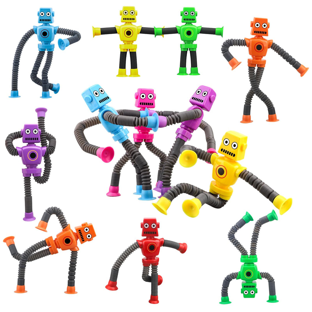 Saugnapf-Roboter-Spielzeug 12 Stück, formveränderndes sensorisches Pop-Tube-Fidget-Spinner, Schreibt