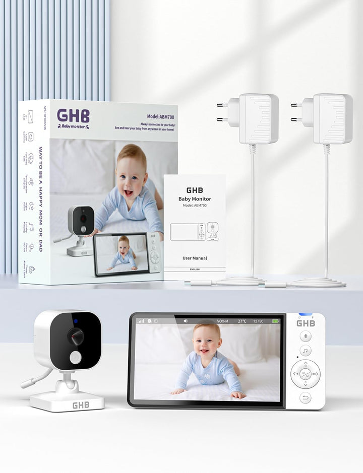 GHB Babyphone mit Kamera 5 Zoll HD 5000mAh IPS-Display 720P VOX-Modus 4X Zoom Nachtsicht Temperatura