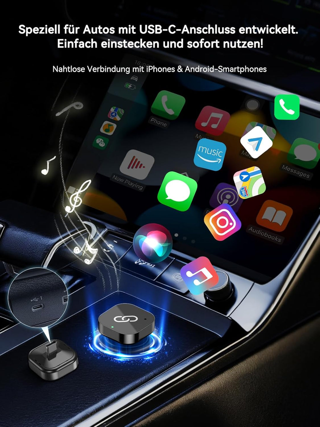 Spedal Android Auto Wireless CarPlay Apapter, Plug & Play Auto-Connect, Kompatibel mit Fahrzeugen ab