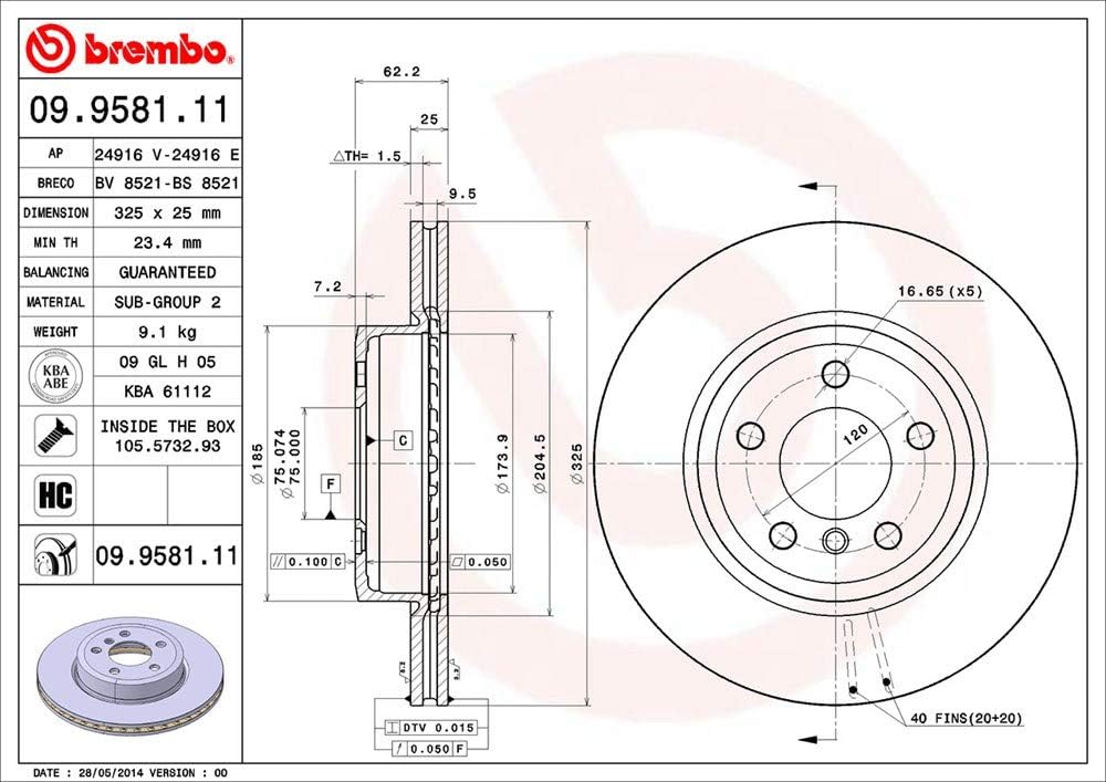 Brembo 09.9581.11 Vordere Bremsscheibe mit UV Lackierung