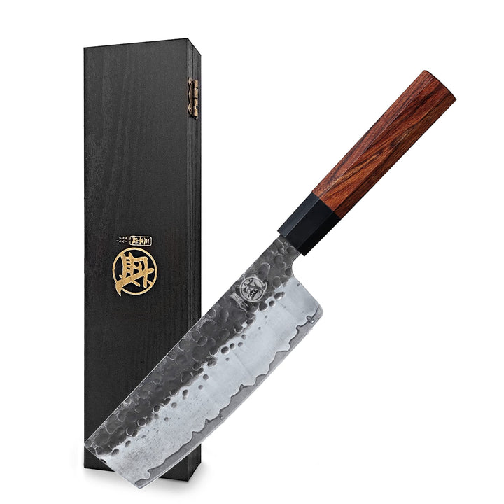 MITSUMOTO SAKARI 18 cm Handgeschmiedetes Küchenmesser Profi, Japanisches Nakiri Kochmesser, Hochkohl