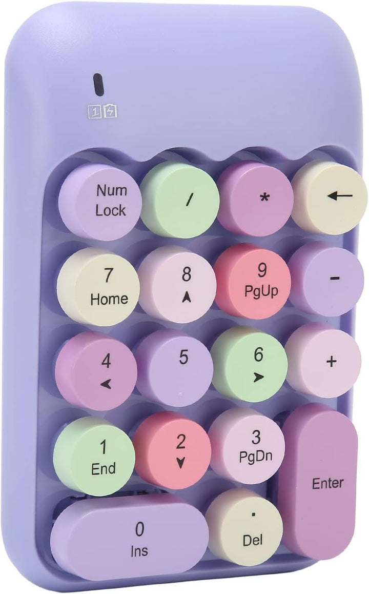 VBESTLIFE Kabelloser Nummernblock, Bunte 18 Tasten, Runde Tastenkappen, Retro-Ziffernblock, 2,4 G Ka