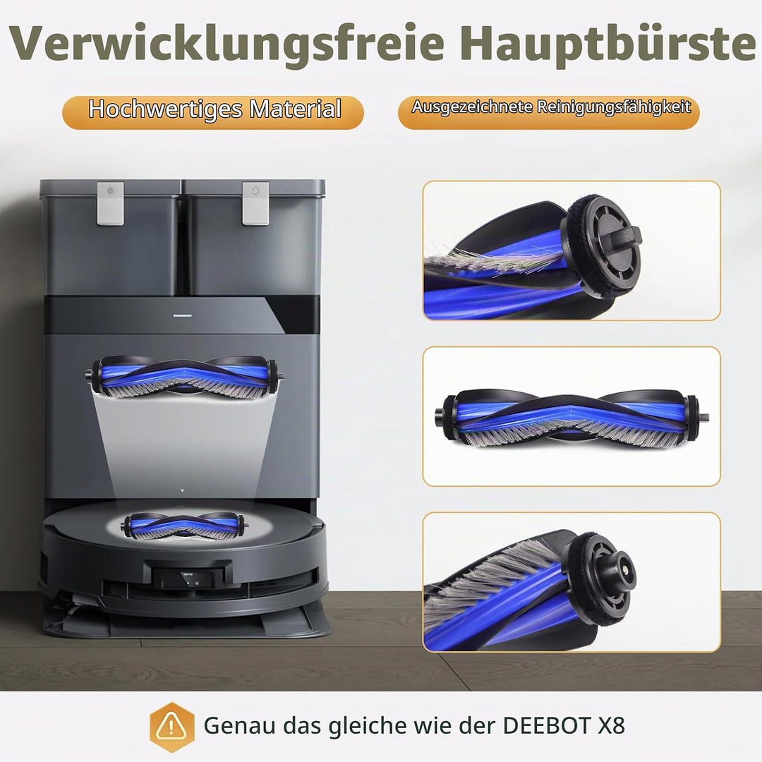 X8 Zubehör Ersatz für ECOVACS DEEBOT X8 PRO OMNI / X8 OMNI Saugroboter, 1 Hauptbürste, 4 Filter, 4 S