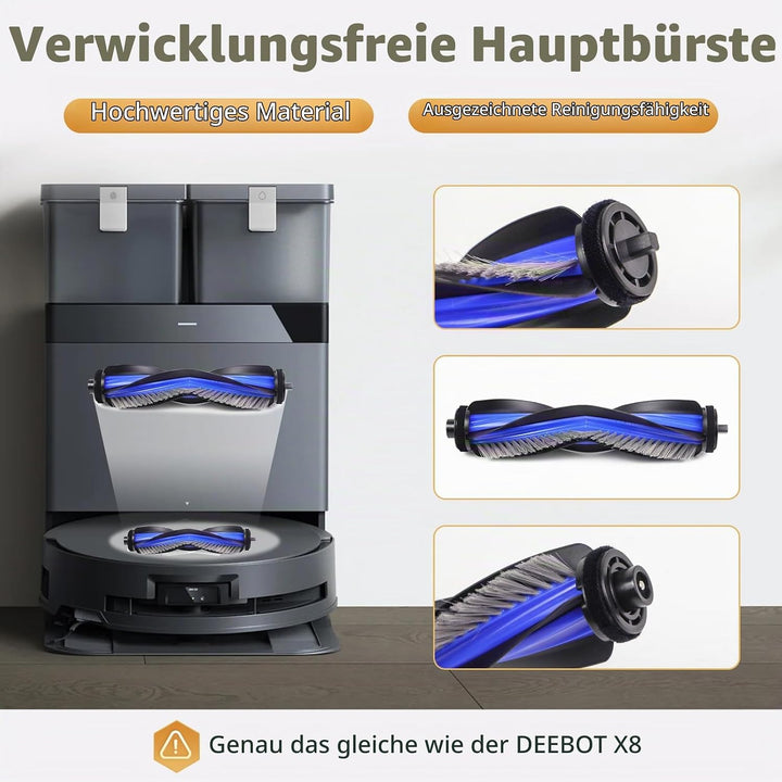 X8 Zubehör Ersatz für ECOVACS DEEBOT X8 PRO OMNI / X8 OMNI Saugroboter, 1 Hauptbürste, 4 Filter, 4 S