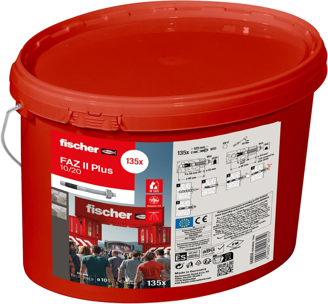 fischer Bolzenanker FAZ II Plus 10/20 gvz im Eimer, Schwerlastanker mit hoher Tragfähigkeit, Ankerbo
