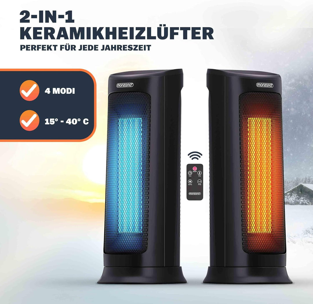 Monzana® Keramik Heizlüfter 2000W 4 Betriebsmodi 15-40°C Energiesparend 120° Oszillation Timer Leise