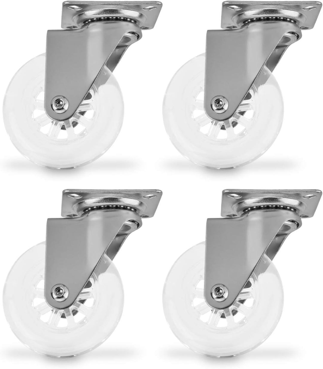 SOTECH 4 Stück Lenkrollen SWIFT Rollen-Ø 75 mm transparent, Transportrollen belastbar bis 140 kg (35