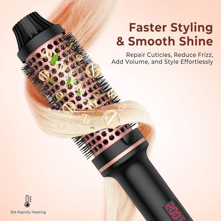 Thermal Brush, Lockenbürste 3 in 1 Thermobürste 38mm, Lockenbürste LCD Anzeige 120-210℃, Erhöhen Sie